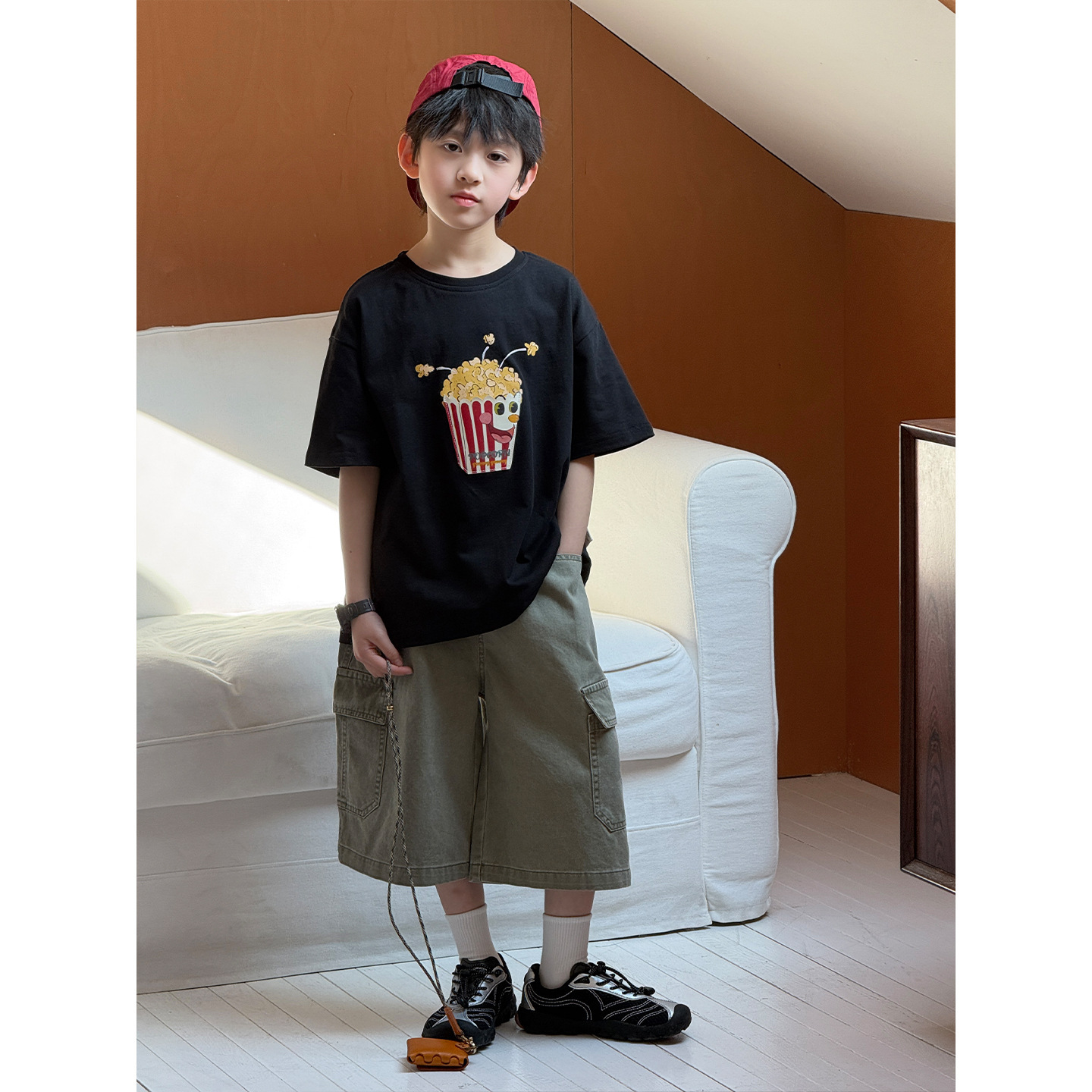 2026新品夏装韩版美式印花儿童短袖休闲宽松男童女童爆米花T恤潮