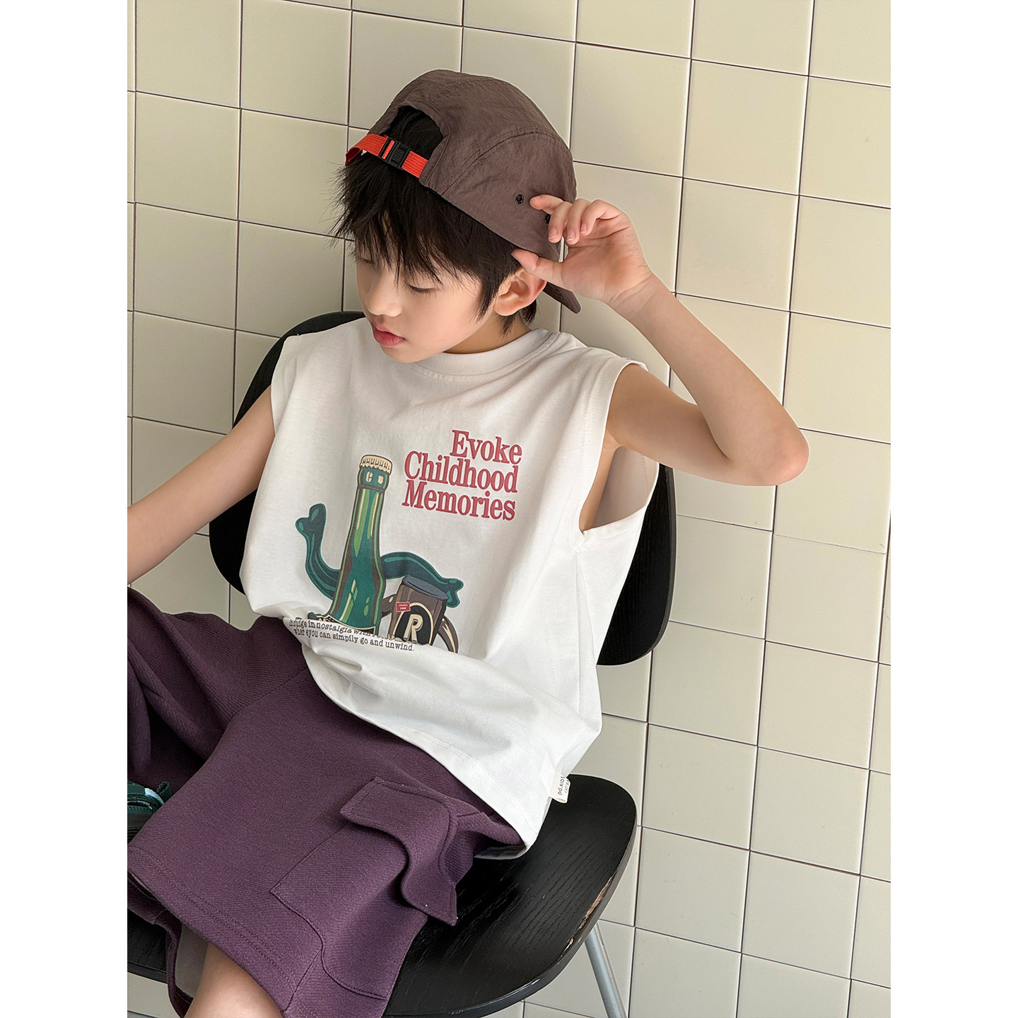 2026新品夏季儿童韩版男童时尚美式印花无袖宽松休闲圆领背心上衣