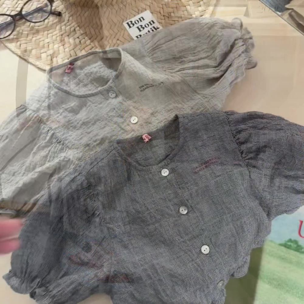 湖州织里童装夏季女童夏装韩版麻棉泡泡袖短袖衬衫衬衣防晒衣7209