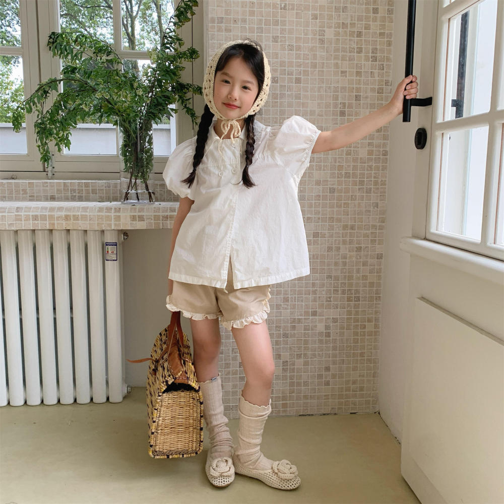 湖州织里童装夏季新品女童夏装韩版刺绣泡泡袖短袖衬衫衬衣6273