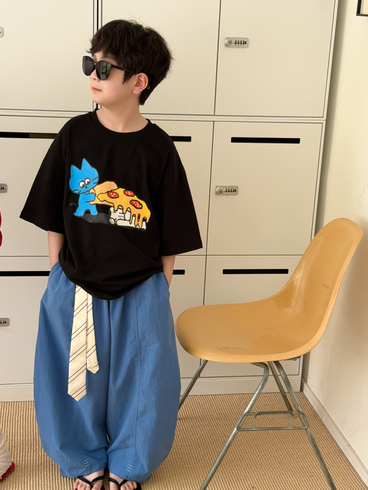 末小蒙童T恤2026夏季男童女童韩版卡通印花短袖儿童宽松休闲上衣