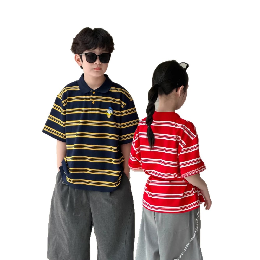 末小蒙童T恤2026夏季男童女童韩版条纹POLO上衣儿童宽松休闲短袖