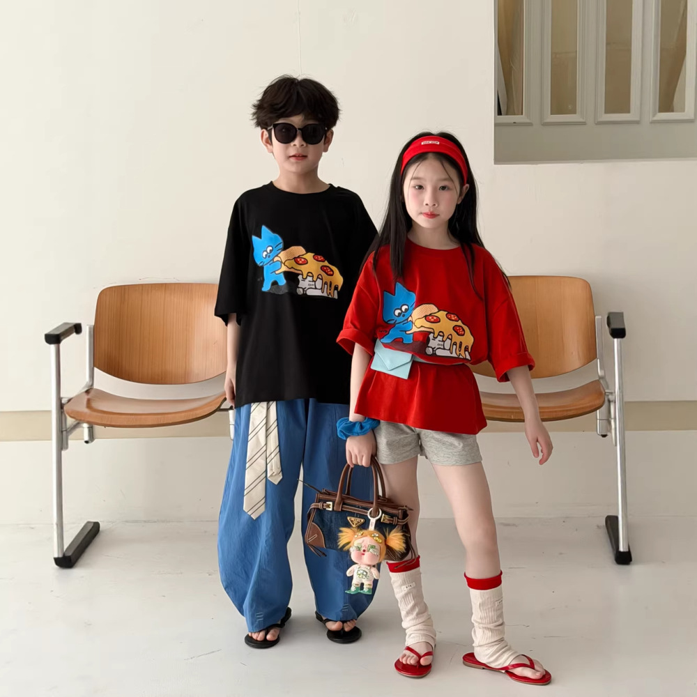 末小蒙童T恤2026夏季男童女童韩版卡通印花短袖儿童宽松休闲上衣