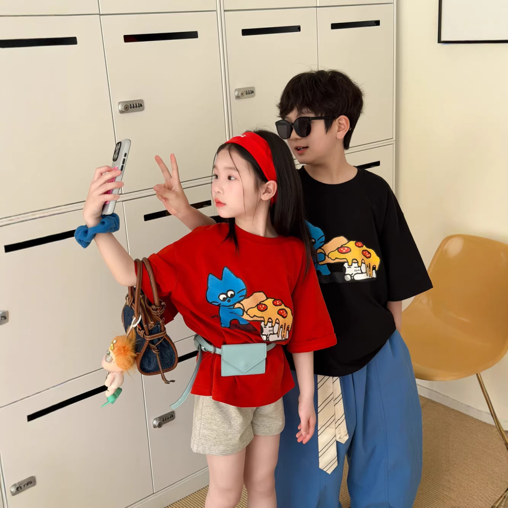 末小蒙童T恤2026夏季男童女童韩版卡通印花短袖儿童宽松休闲上衣