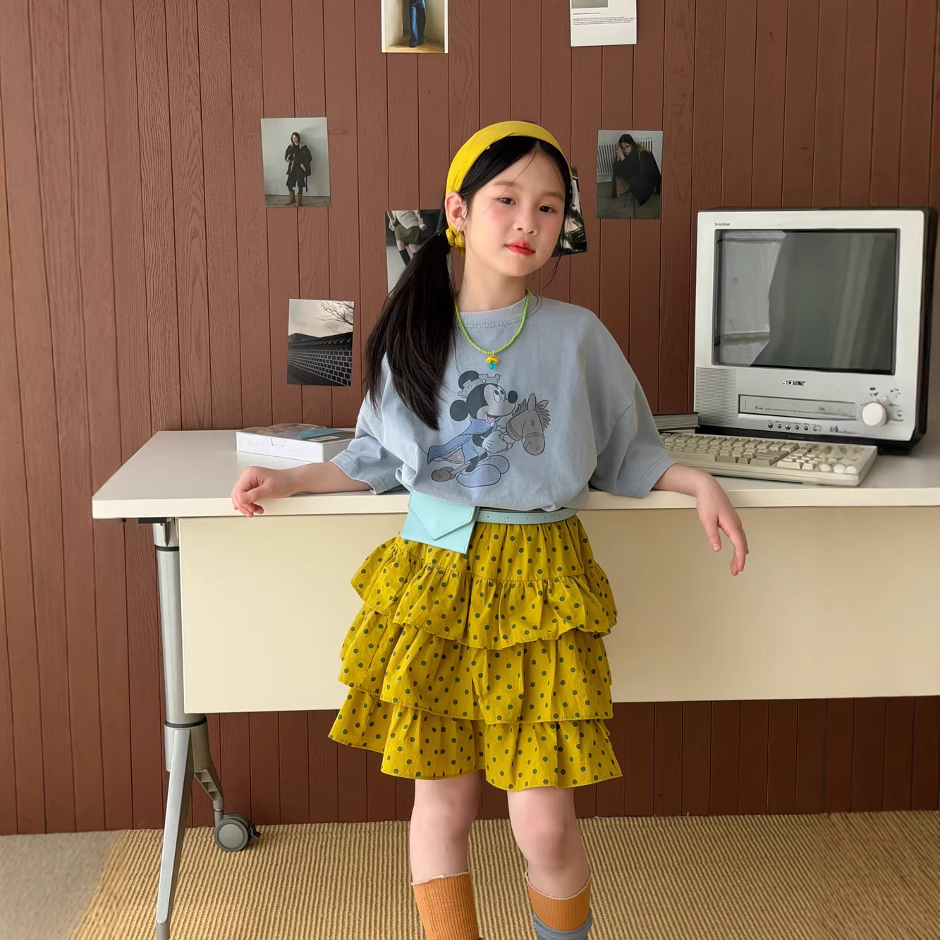 末小蒙童T恤2026夏季女童韩版卡通印花短袖儿童圆领休闲宽松上衣