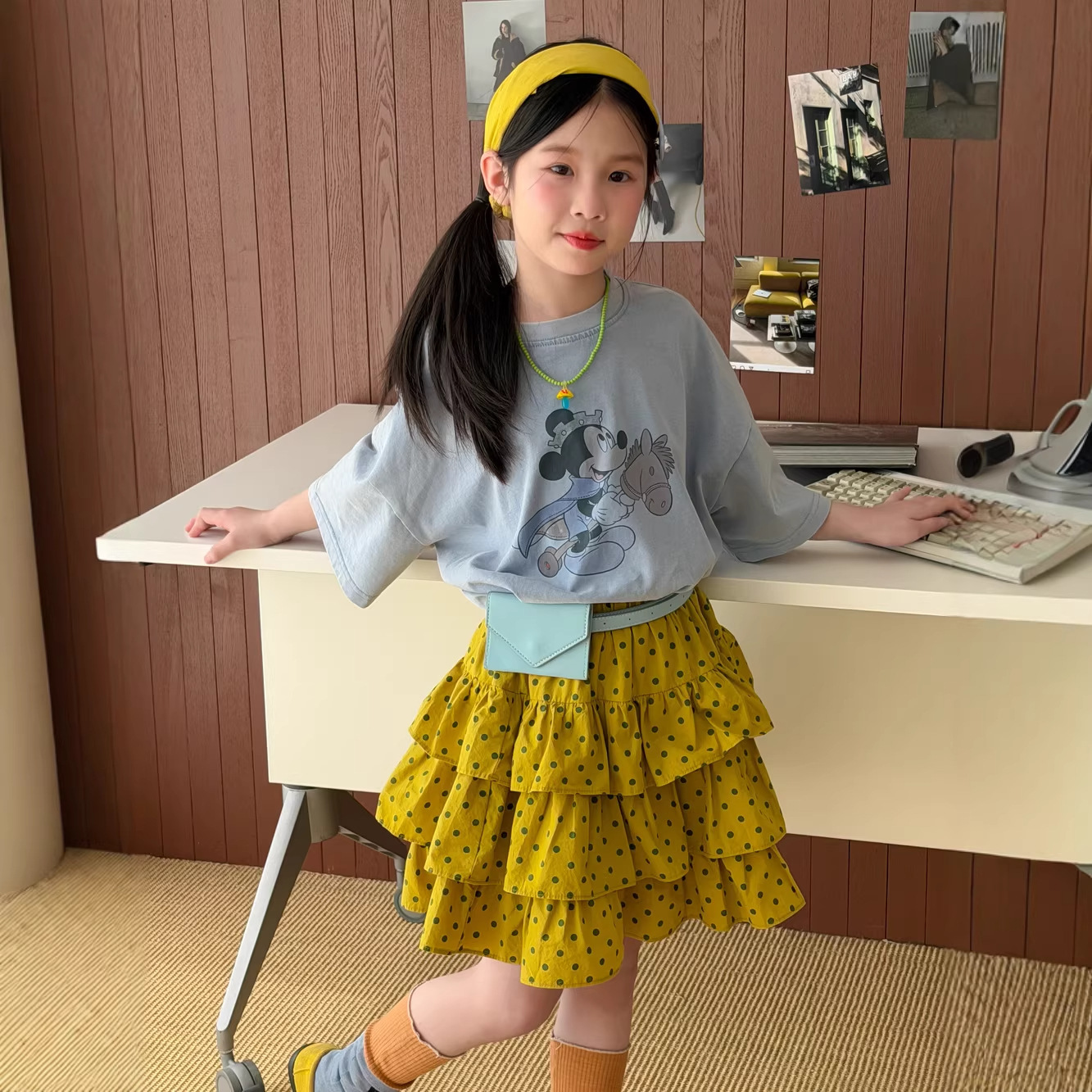 末小蒙童T恤2026夏季女童韩版卡通印花短袖儿童圆领休闲宽松上衣