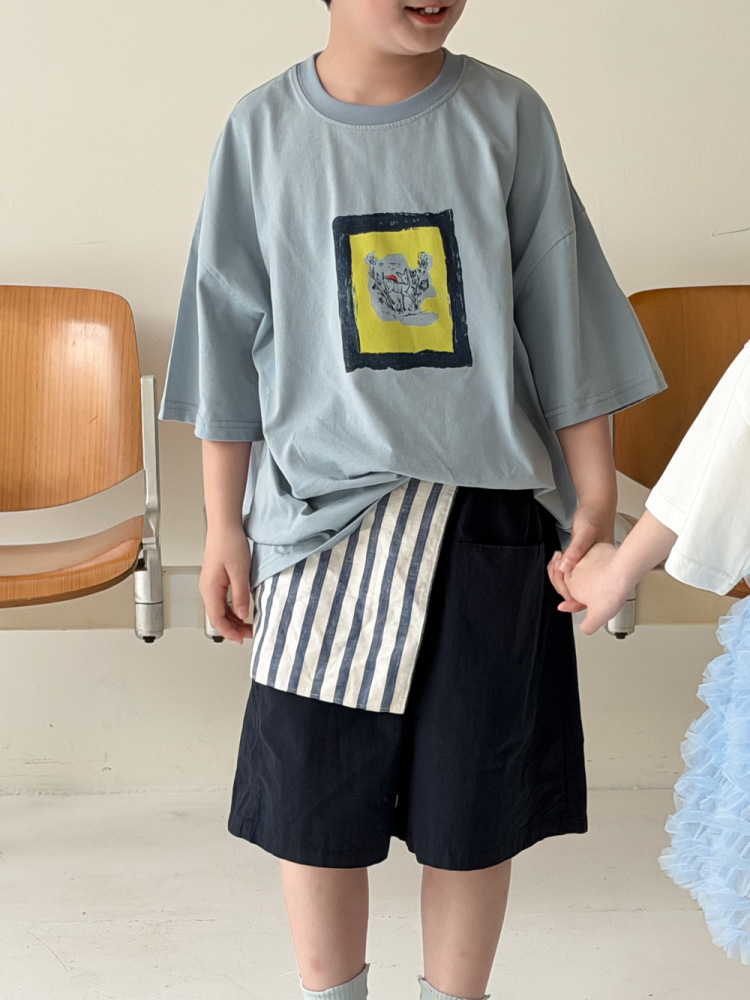 末小蒙童T恤2026夏男女童韩版简约休闲印花短袖儿童百搭宽松上衣