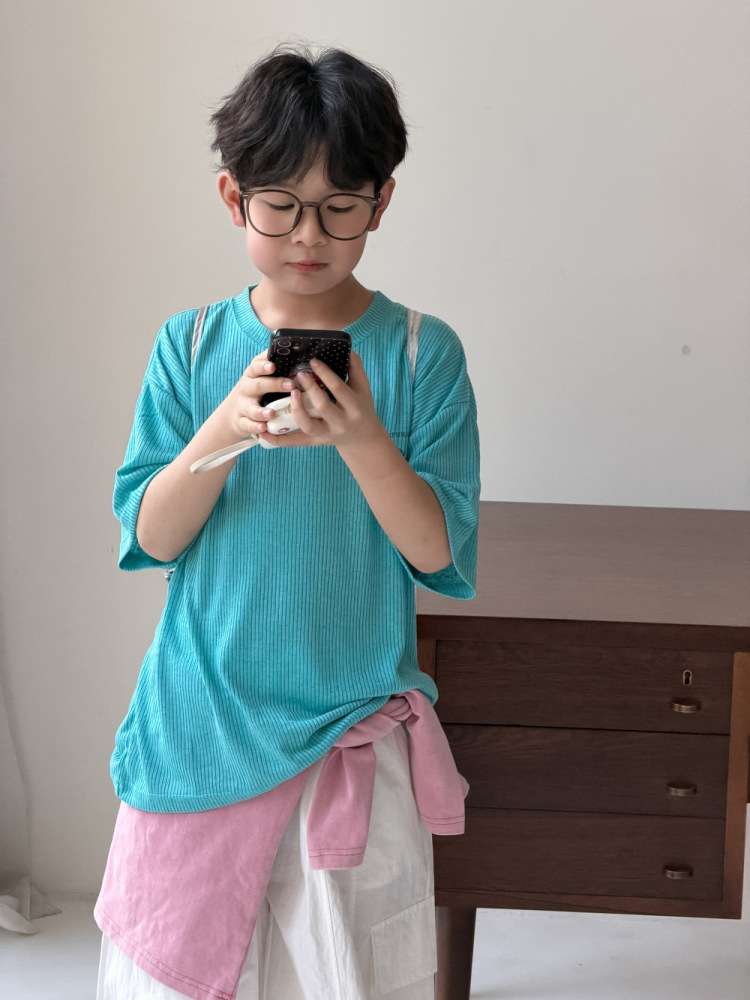 末小蒙童T恤2026夏季男童女童韩版卡通字母印花短袖儿童圆领宽松T