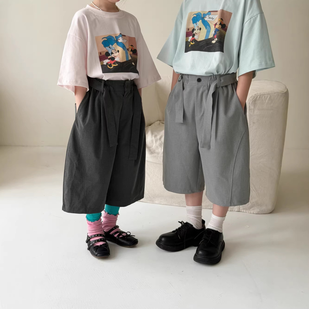 末小蒙童裤2026夏季男童女童韩版纯色系带休闲西裤儿童百搭七分裤