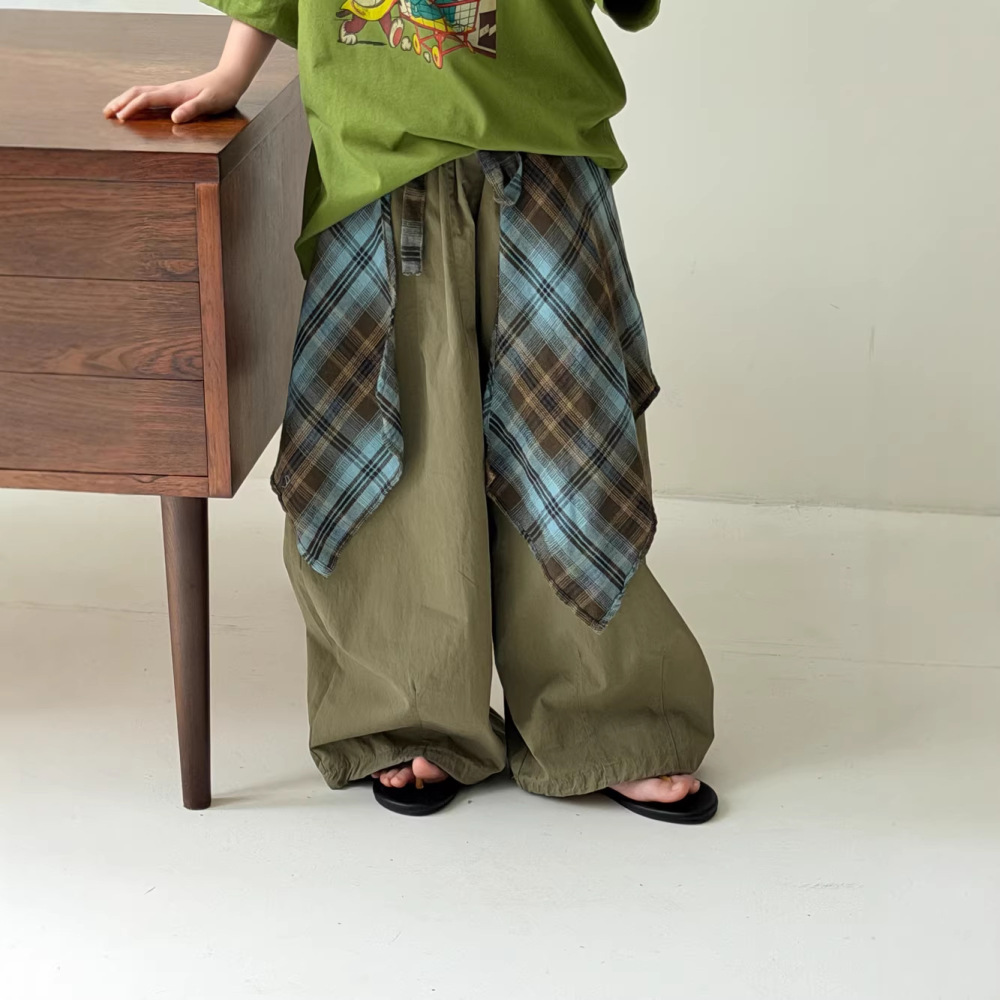 末小蒙童裤2026夏季男童女童韩版纯色休闲阔腿裤儿童百搭宽松长裤