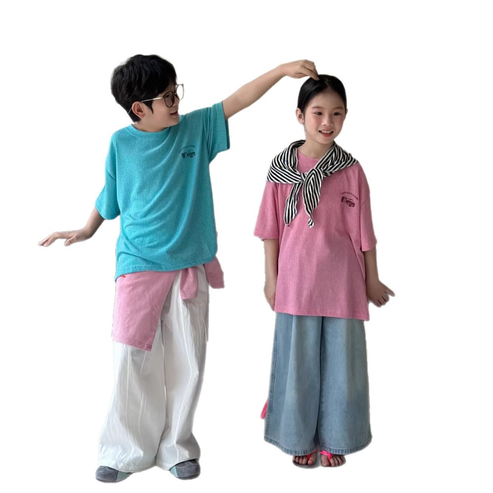 末小蒙童T恤2026夏季男童女童韩版卡通字母印花短袖儿童圆领宽松T