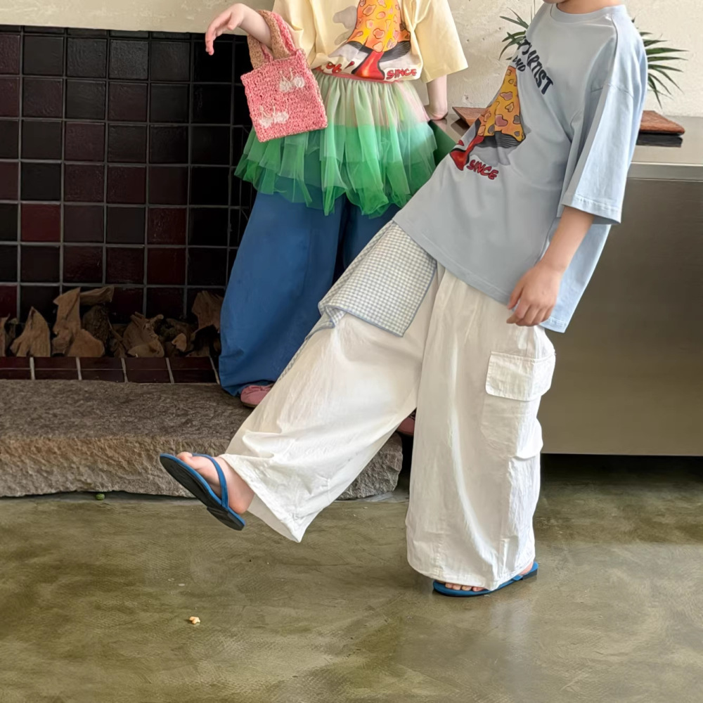 末小蒙童裤2026夏季男童女童韩版纯色休闲阔腿裤儿童百搭宽松长裤