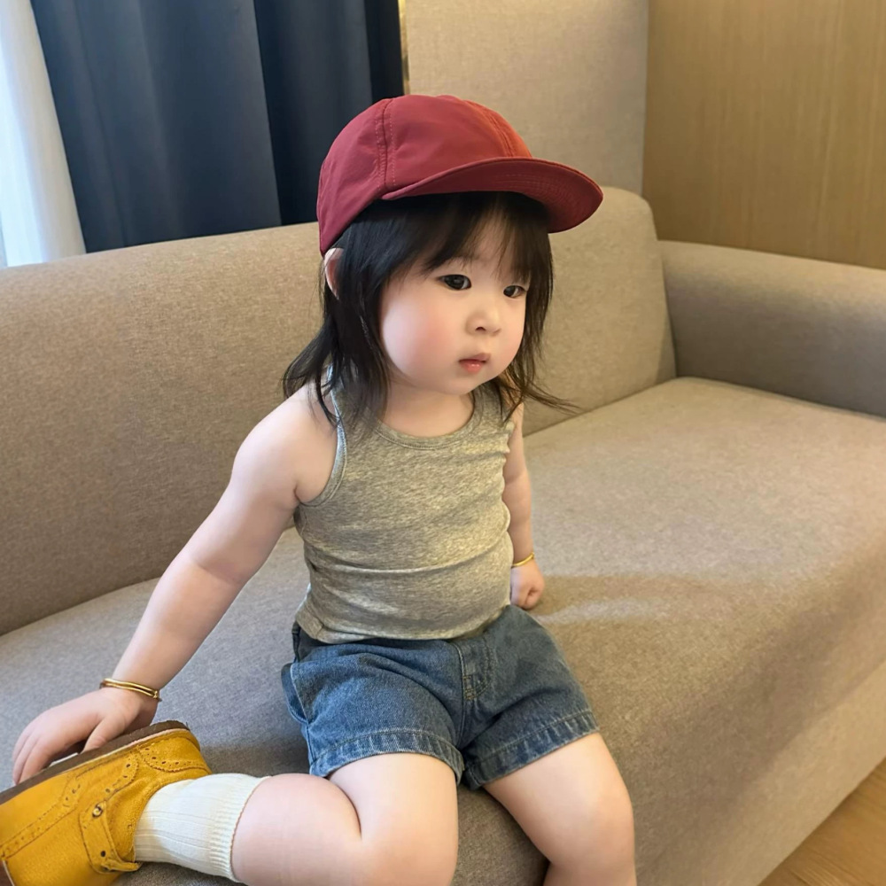 女童套装26夏新韩版辣妹ins风挂脖露背针织背心织里牛仔短裤外贸