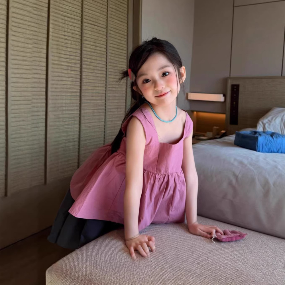 女童套装26夏季新款韩版无袖娃娃衫织里童装中大童洋气花苞半裙潮