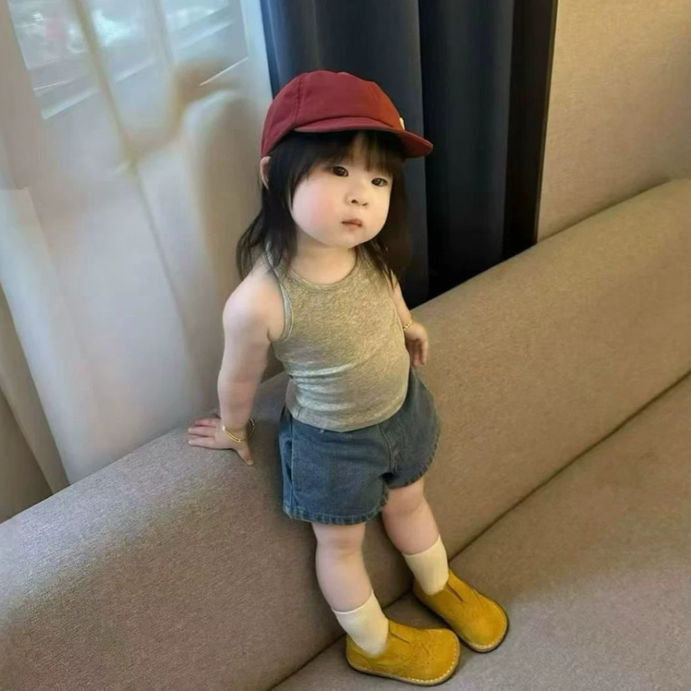 女童套装26夏新韩版辣妹ins风挂脖露背针织背心织里牛仔短裤外贸