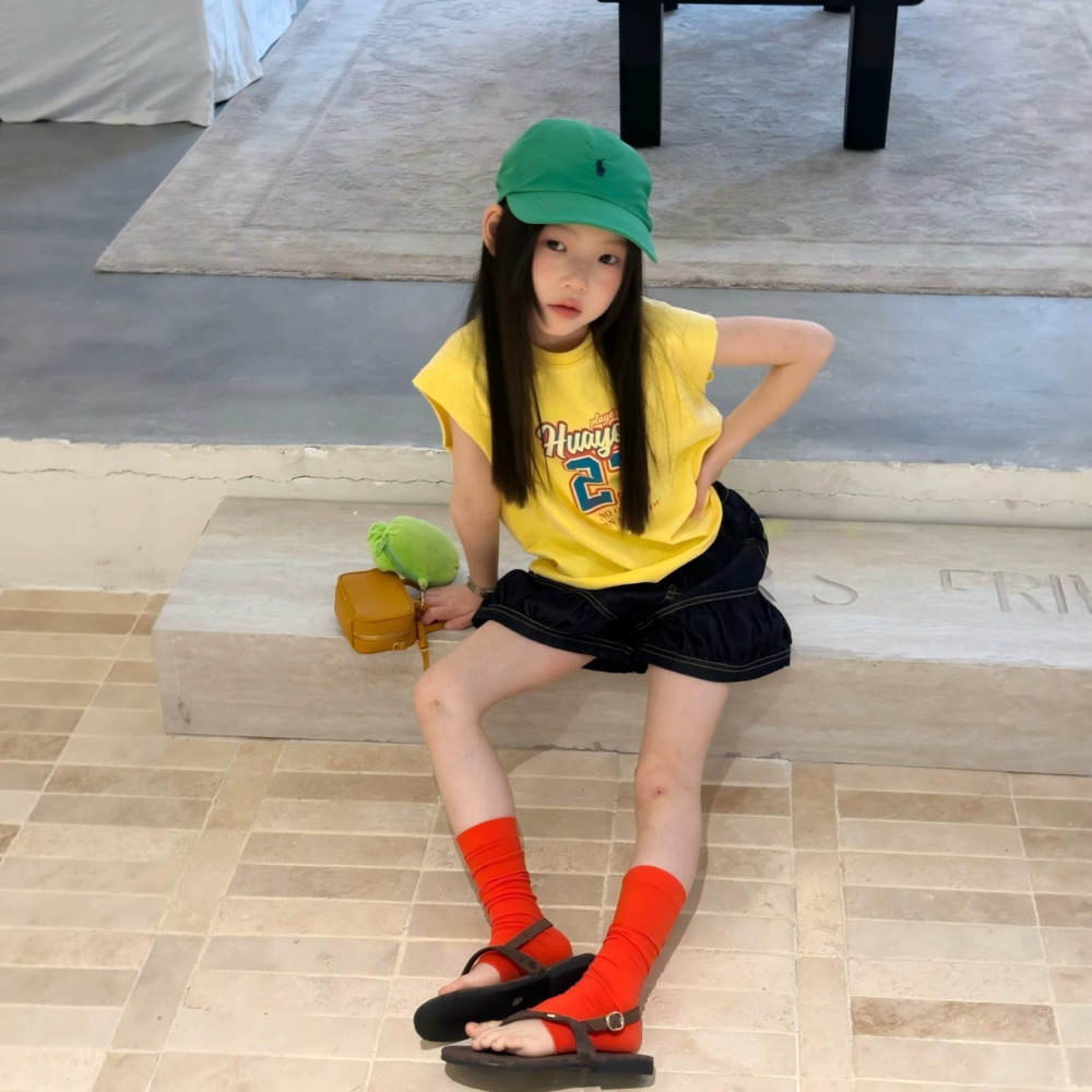 女童套装26夏季新款韩版休闲字母坎肩背心织里童装中大童牛仔短裤