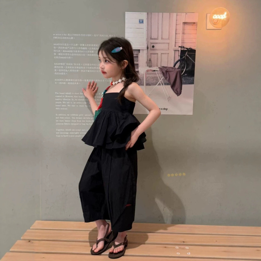 女童套装26夏季新款韩版洋气时髦吊带小衫织里童装阔腿灯笼裤外贸