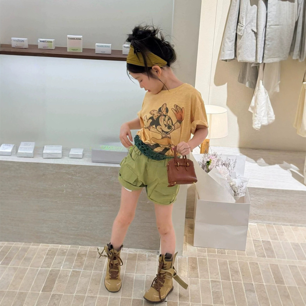 女童套装26夏新款韩版米妮卡通宽版t短袖织里童装时髦工装短裤潮