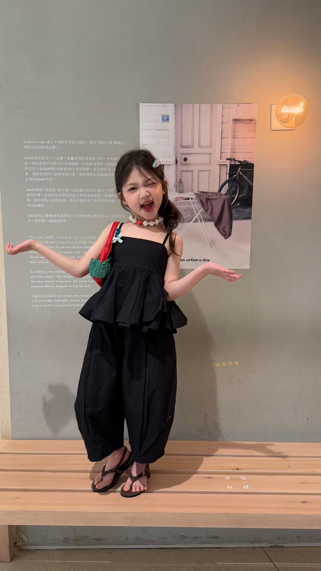 女童套装26夏季新款韩版洋气时髦吊带小衫织里童装阔腿灯笼裤外贸