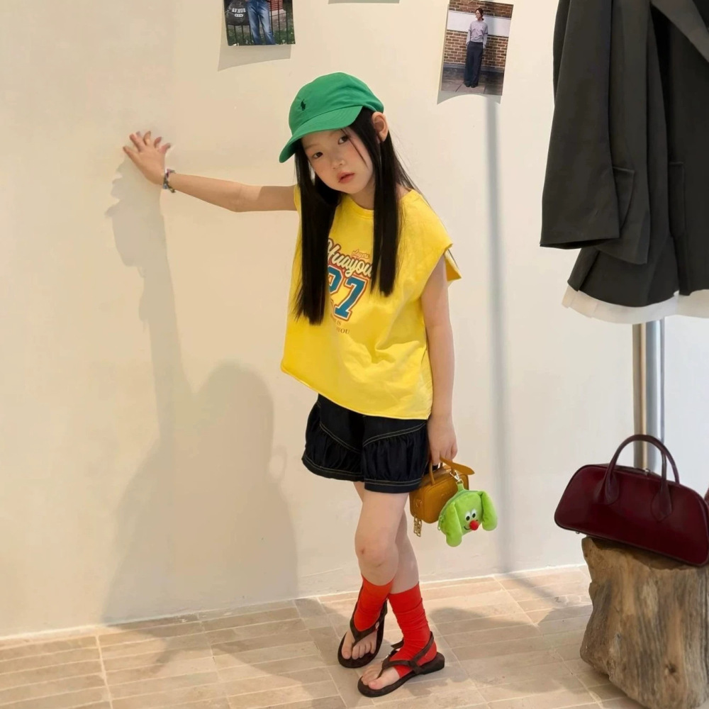 女童套装26夏季新款韩版休闲字母坎肩背心织里童装中大童牛仔短裤