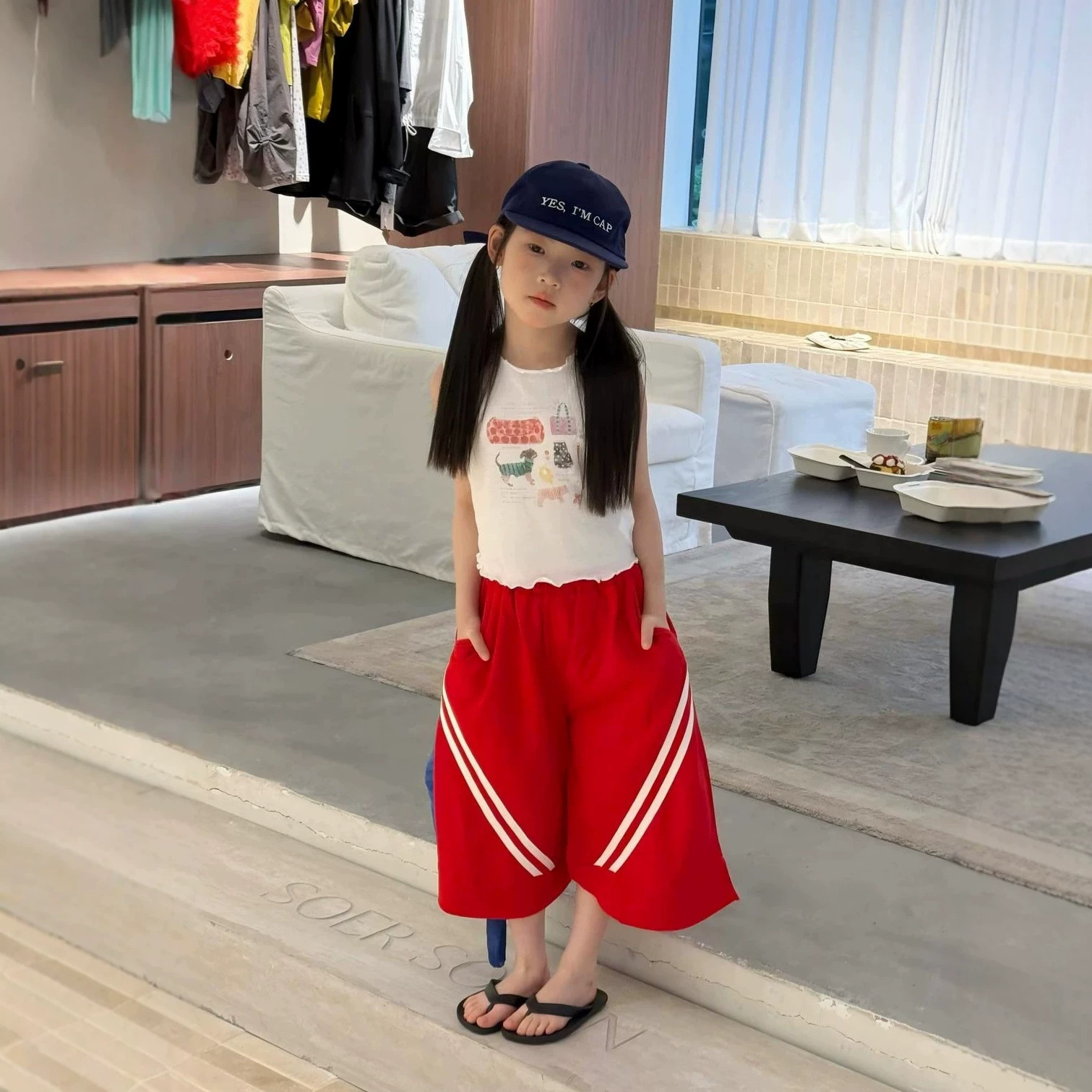 女童套装26夏季新款卡通木耳边背心织里童装休闲拉条宽松阔腿裤潮