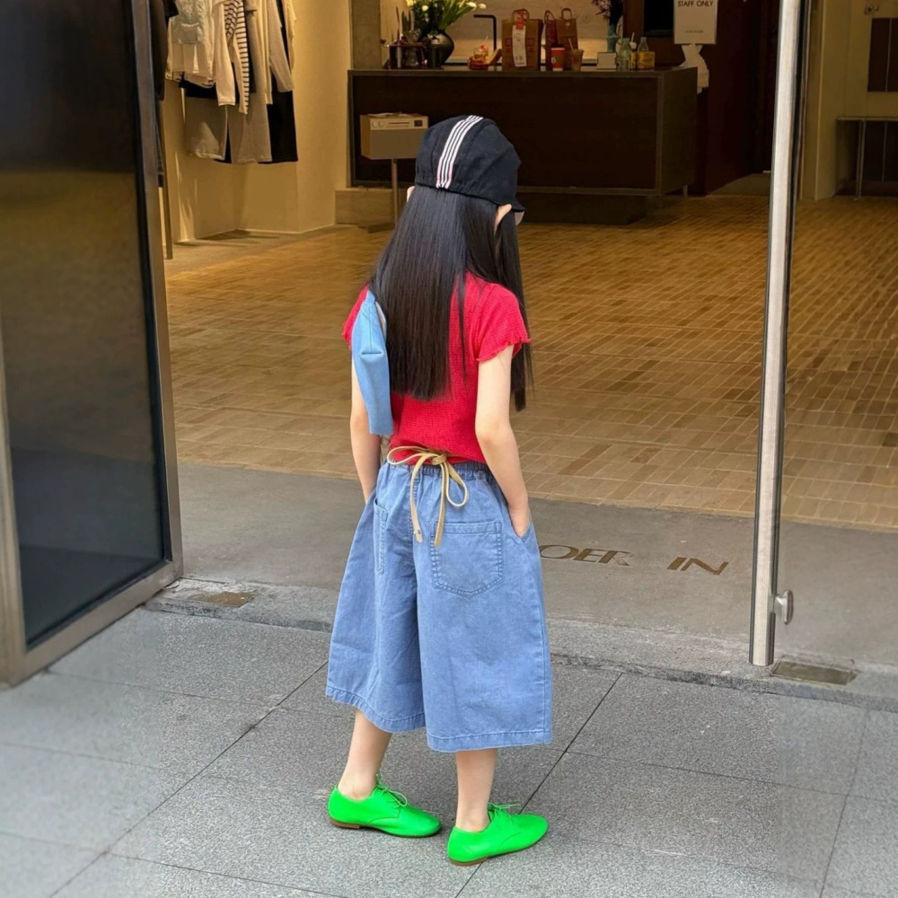 女童套装26夏季新款韩版木耳边短袖织里童装儿童洋气kt阔腿裤外贸