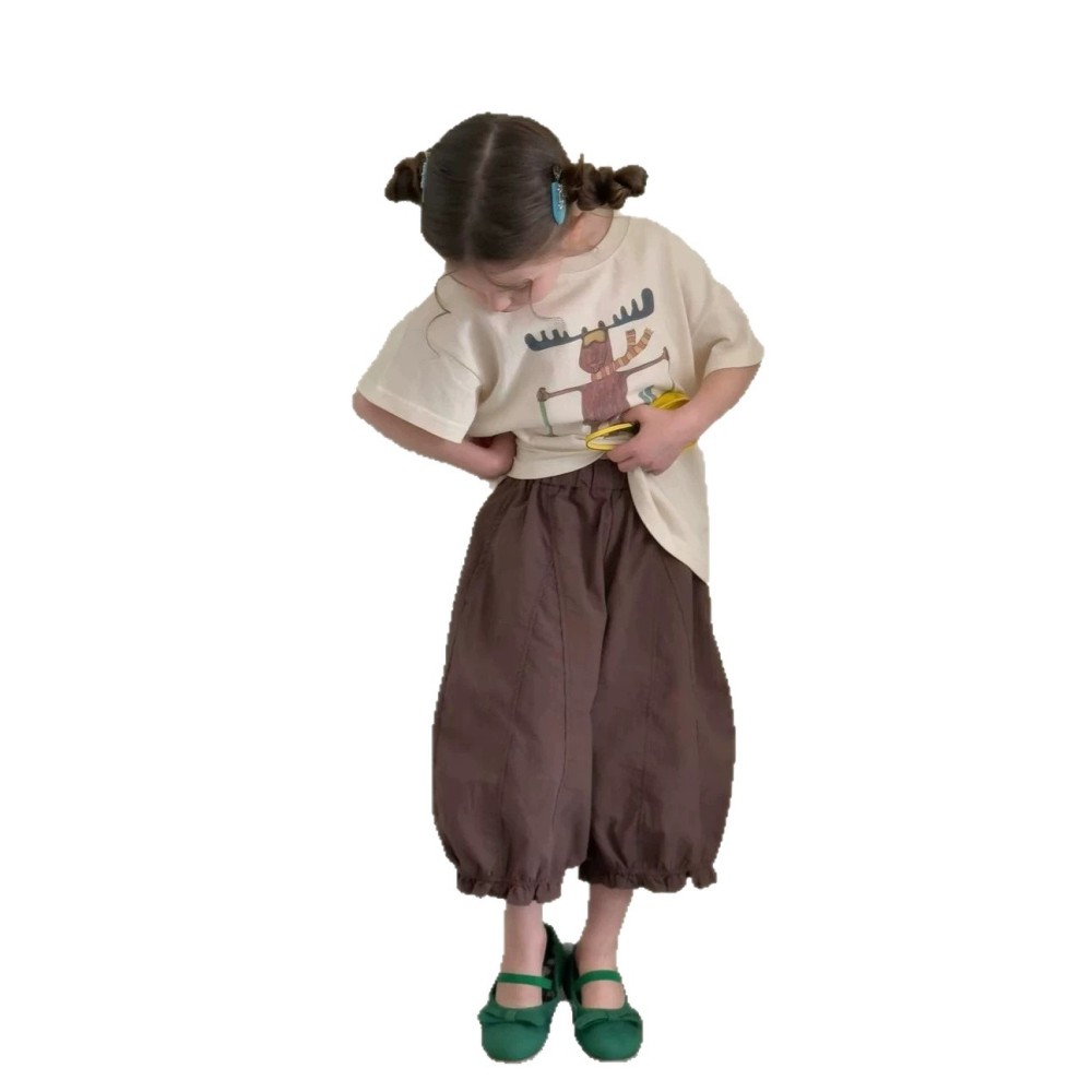 女童套装26夏新款韩版休闲卡通短袖织里童装儿童宽松版阔腿裤外贸