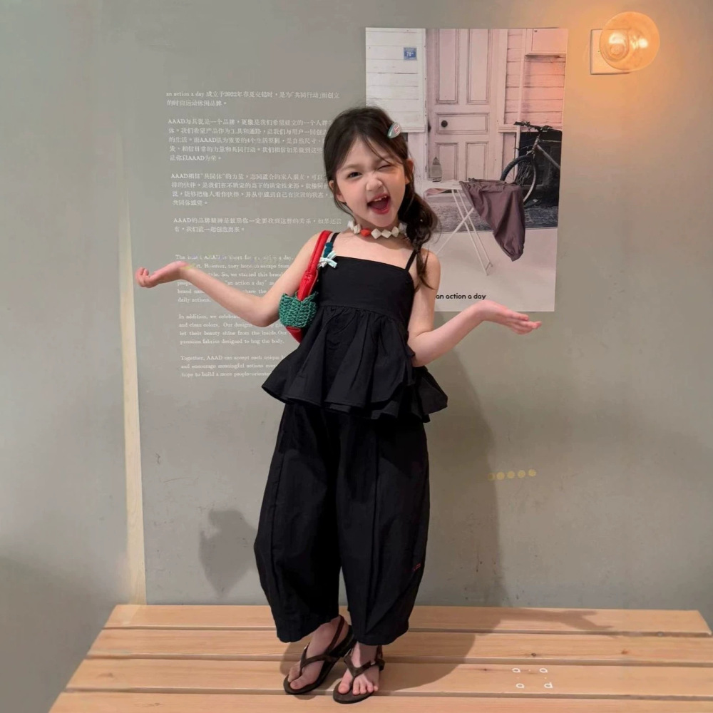 女童套装26夏季新款韩版洋气时髦吊带小衫织里童装阔腿灯笼裤外贸