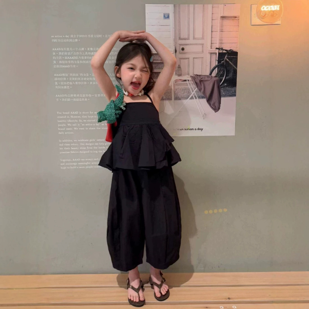 女童套装26夏季新款韩版洋气时髦吊带小衫织里童装阔腿灯笼裤外贸