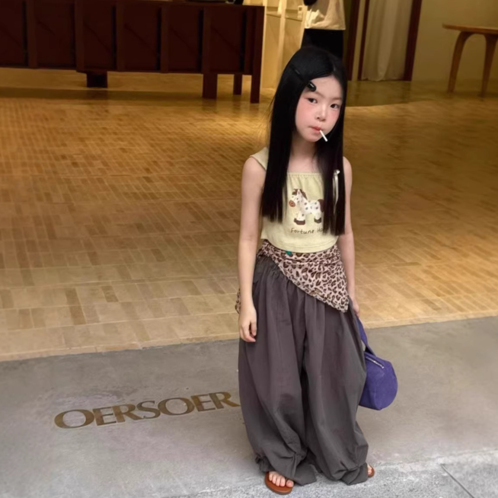 女童童装26夏季新款韩版卡通小马吊带背心织里童装洋气休闲阔腿裤