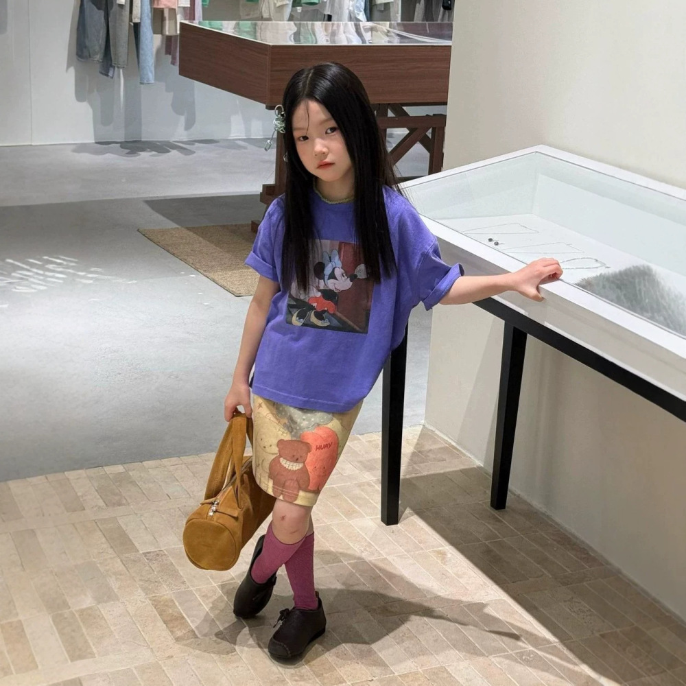 女童套装26夏季新款韩版米奇宽松休闲t织里童装小熊涂鸦半身裙潮