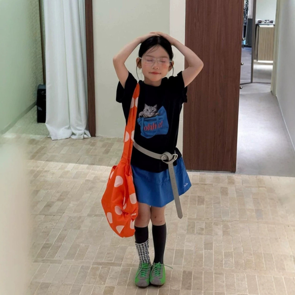 女童套装26夏季新款韩版卡通猫咪短袖织里童装中大童休闲半身裙潮