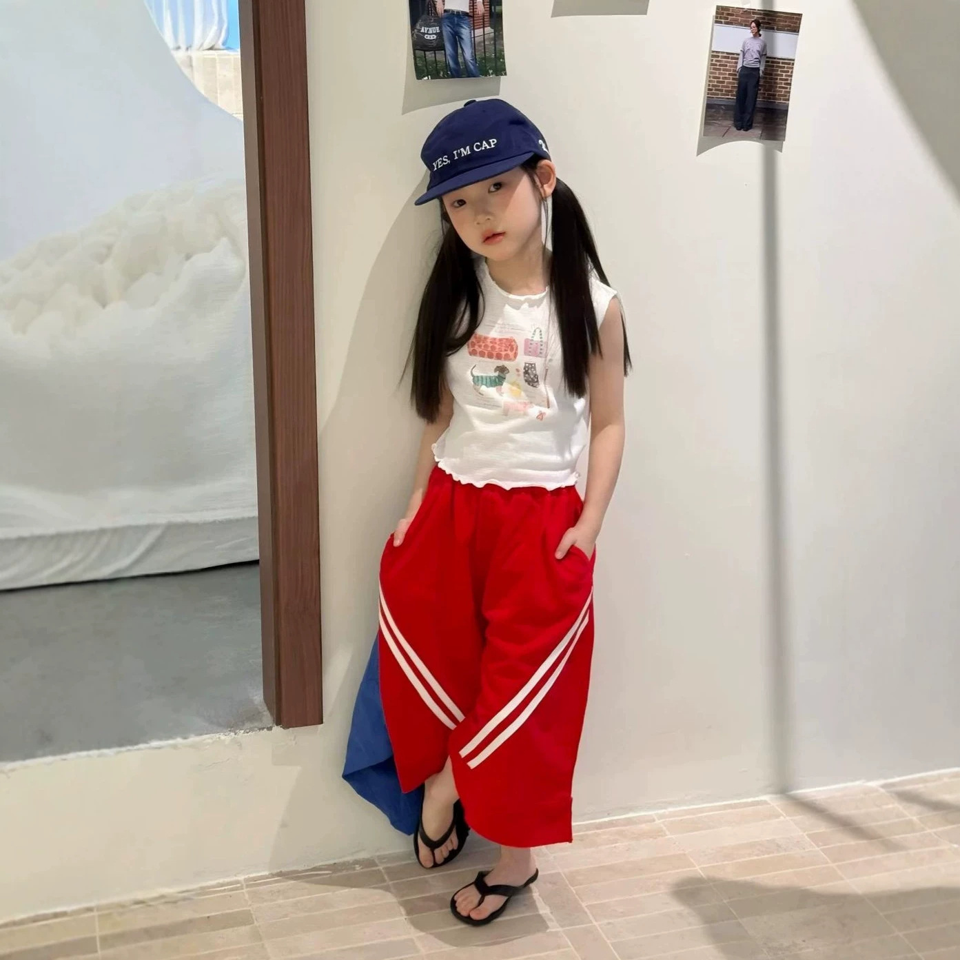 女童套装26夏季新款卡通木耳边背心织里童装休闲拉条宽松阔腿裤潮