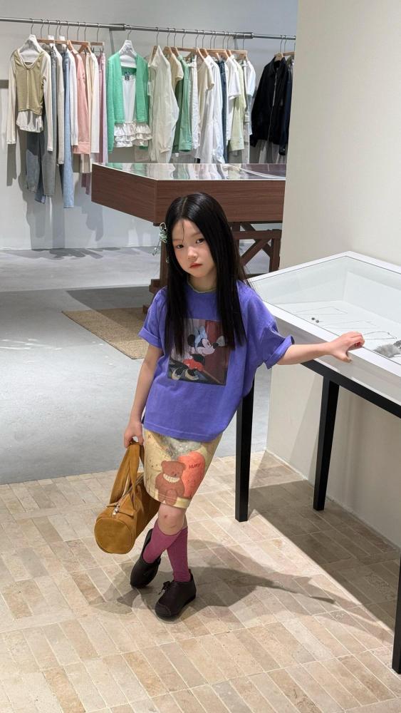 女童套装26夏季新款韩版米奇宽松休闲t织里童装小熊涂鸦半身裙潮