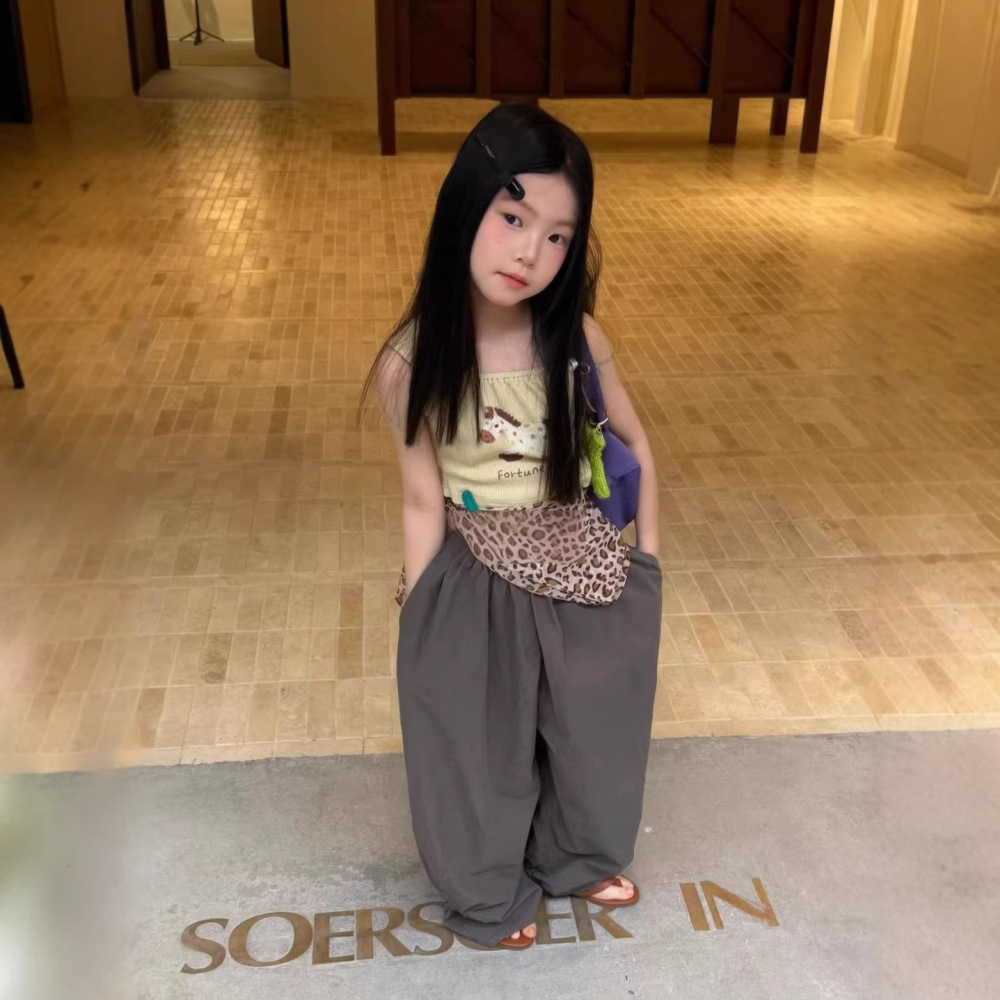 女童童装26夏季新款韩版卡通小马吊带背心织里童装洋气休闲阔腿裤