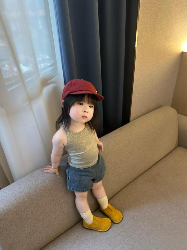 女童套装26夏新韩版辣妹ins风挂脖露背针织背心织里牛仔短裤外贸