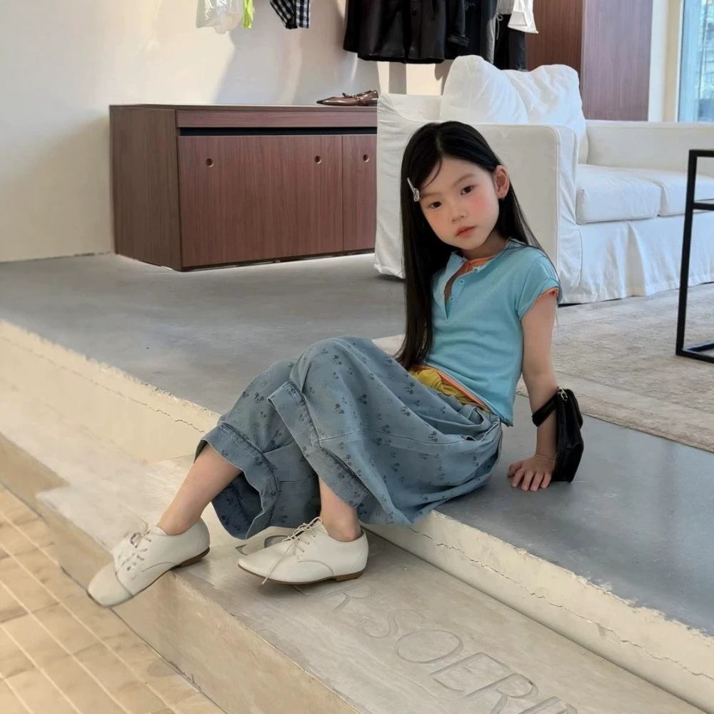 女童套装26夏季新款韩版简约修身短袖织里童装卡通米奇牛仔裤外贸