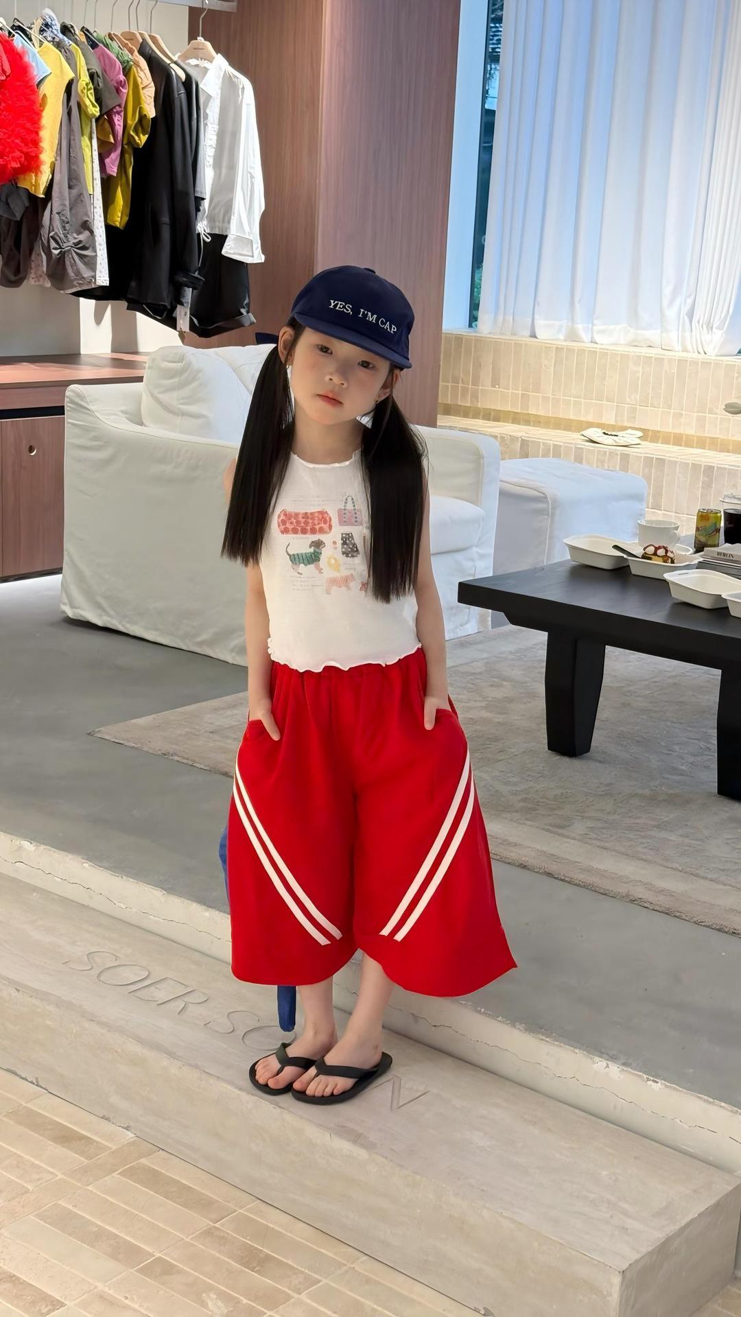 女童套装26夏季新款卡通木耳边背心织里童装休闲拉条宽松阔腿裤潮