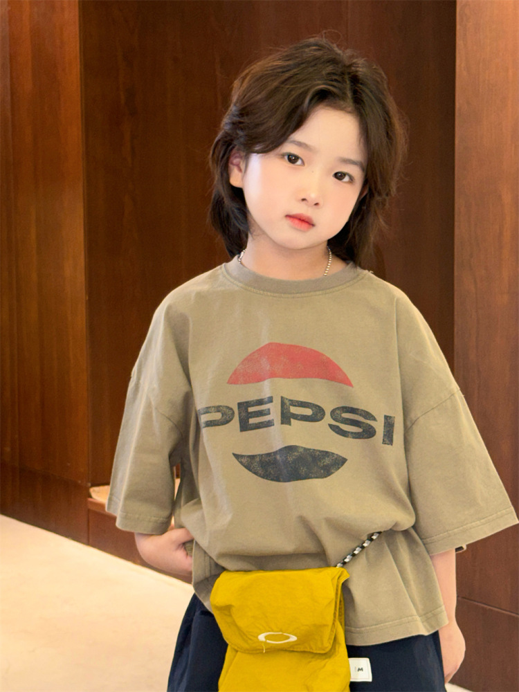 2026夏季新款韩版儿童字母印花短袖男女童做旧软糯舒适T恤洋气