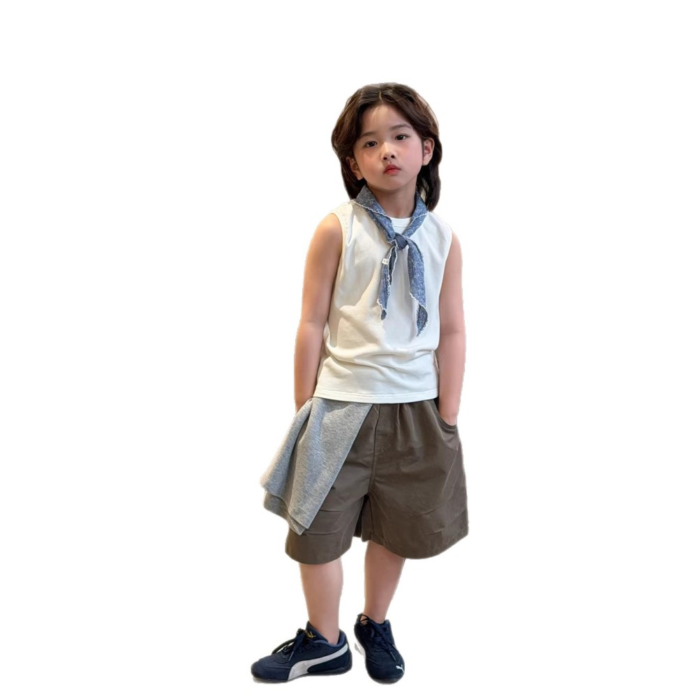 2026夏季新款韩版儿童纯色百搭背心男女童简约舒适弹力无袖T恤潮