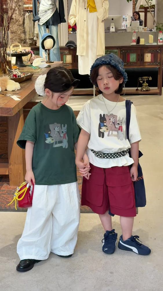 2026夏季新款儿童可爱印花短袖男女童蝙蝠袖日系休闲t恤舒适凉爽