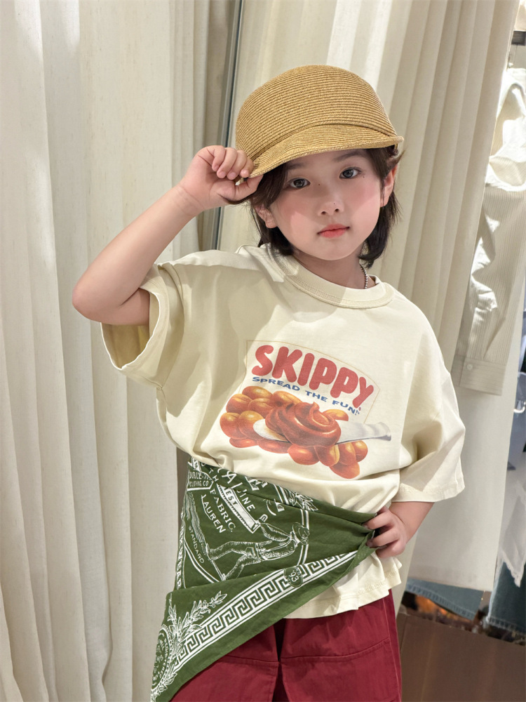 2026夏季童装新款韩版儿童创意数码印花短袖男女童做旧圆领t恤潮