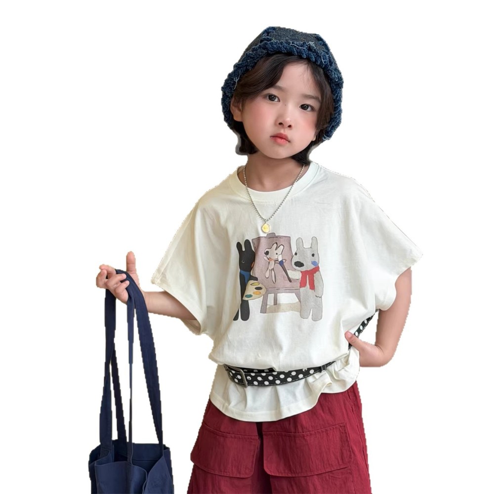 2026夏季新款儿童可爱印花短袖男女童蝙蝠袖日系休闲t恤舒适凉爽
