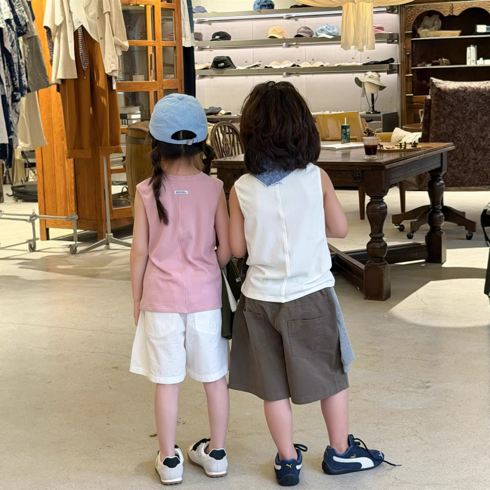 2026夏季新款韩版儿童纯色百搭背心男女童简约舒适弹力无袖T恤潮