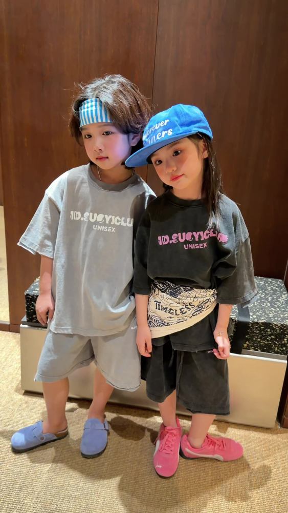 2026夏季新款韩版儿童洗褪做旧设计款休闲套装男女童造型感两件套