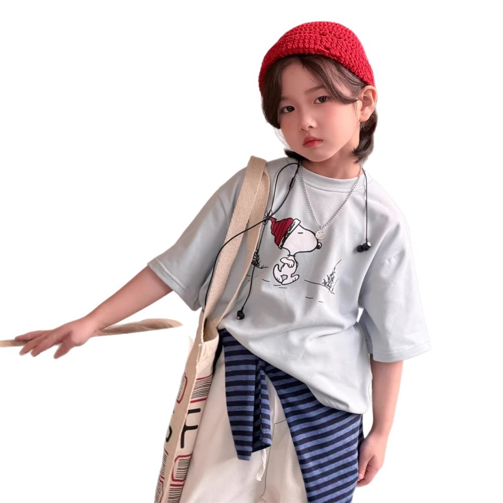 2026夏季新款韩系儿童卡通印花短袖男童宽松舒适休闲圆领T恤洋气