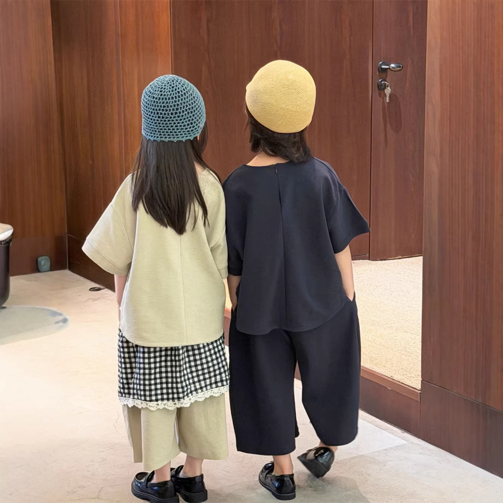 2026夏季新款韩版儿童设计款肌理纹短袖套装男女童舒适慵懒两件套