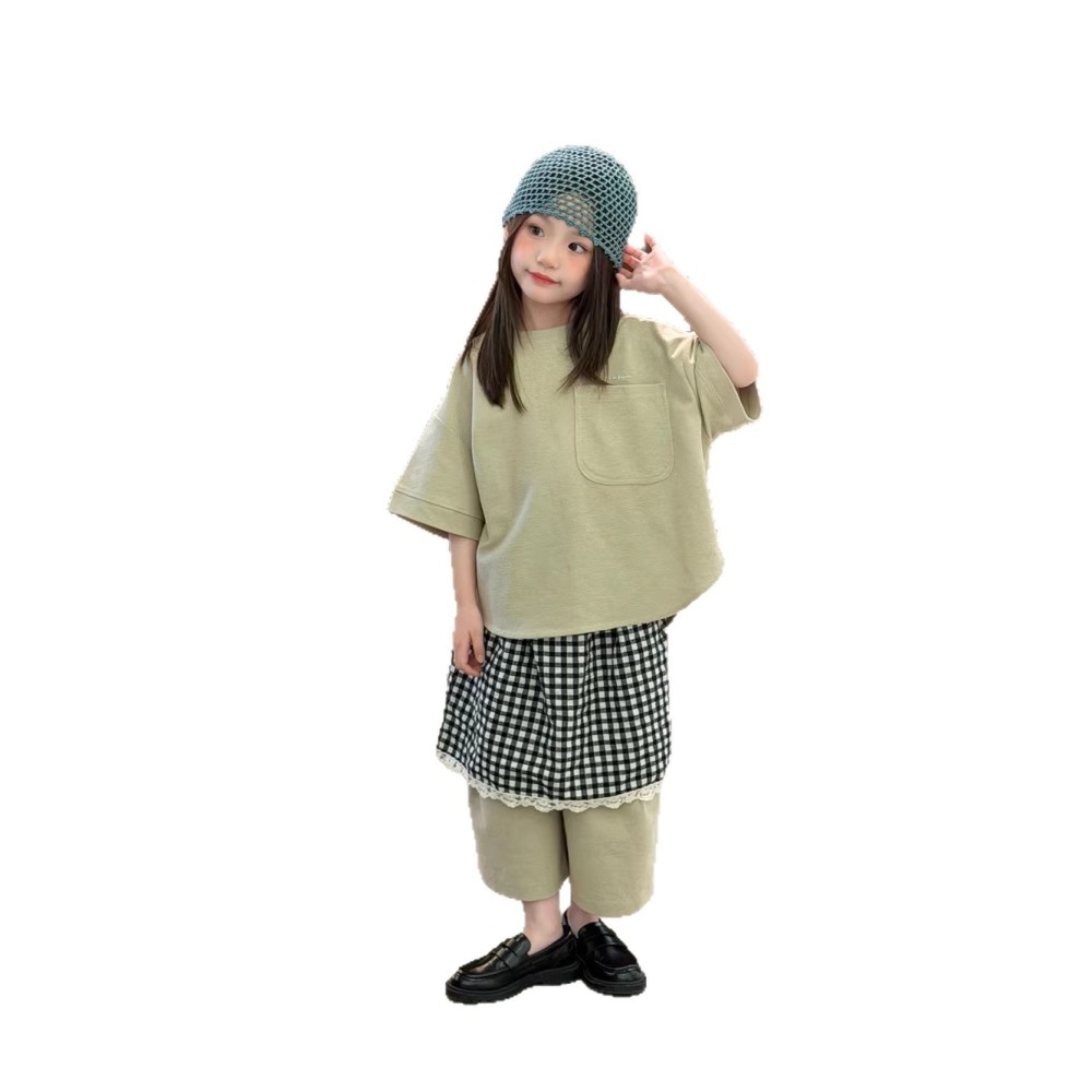 2026夏季新款韩版儿童设计款肌理纹短袖套装男女童舒适慵懒两件套