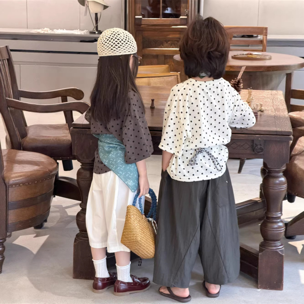 2026夏季新款韩国儿童波点满印短袖男童女童时尚圆领刺绣薄款T恤