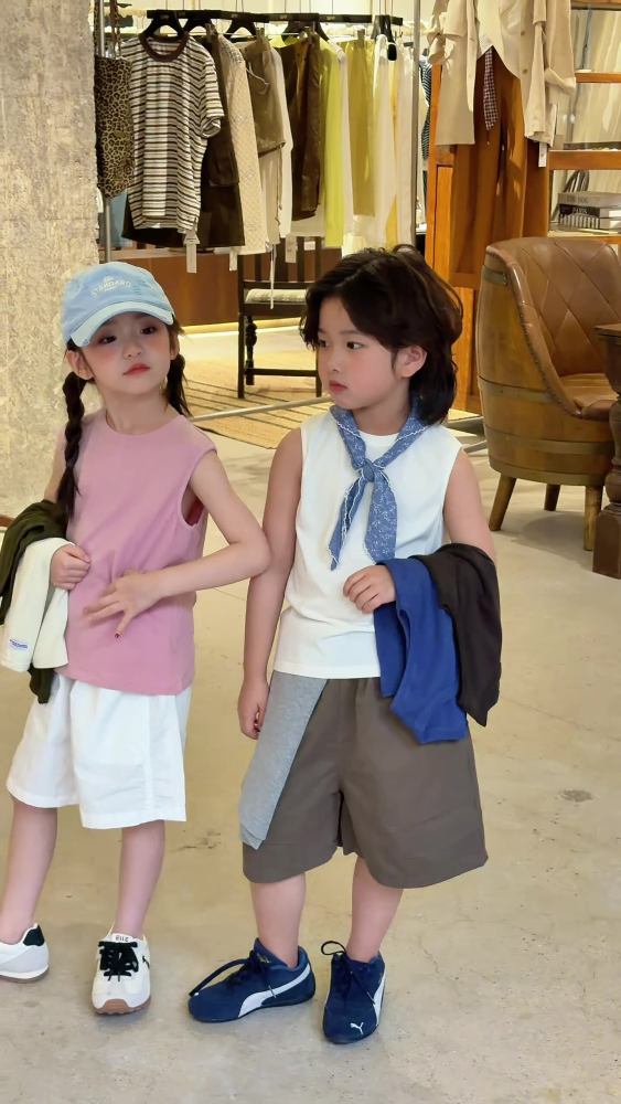 2026夏季新款韩版儿童纯色百搭背心男女童简约舒适弹力无袖T恤潮
